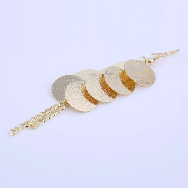 Round Circle Dangle Metal Sequins Earrings Gold Color and Silver Plated Long Hanging Earings Fashion Jewelry 2018 (2)