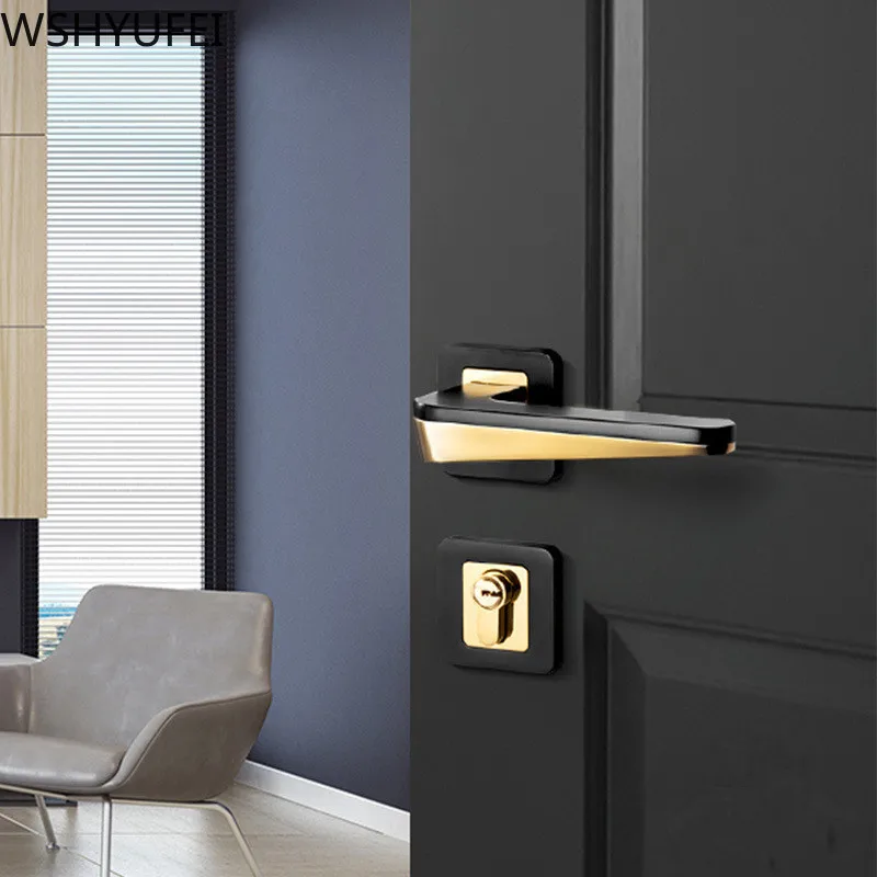  1pcs home security handle locks left and right open gold and silver plus black indoor bedroom silen - 33041662940