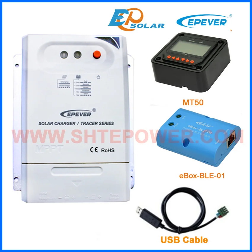 

Bluetooth function APP use EPEVER solar battery charge controller BLE BOX USB cable and meter MT50 Tracer2210CN 20A