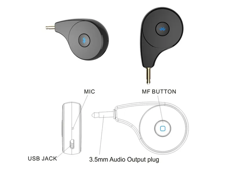 Bluetooth аудио приемник 3,5 мм стерео выход(встроенный микрофон) музыкальный адаптер для домашней аудиосистемы и мобильных аудиоустройств
