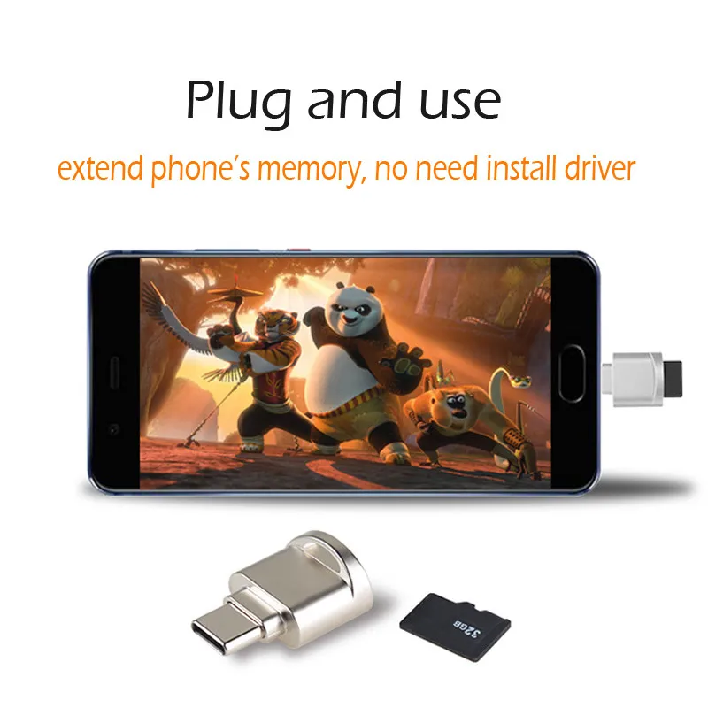 Portable Type C OTG Adapter Keychain Type C Micro SD Card Reader Converter OTG Adapter with 2