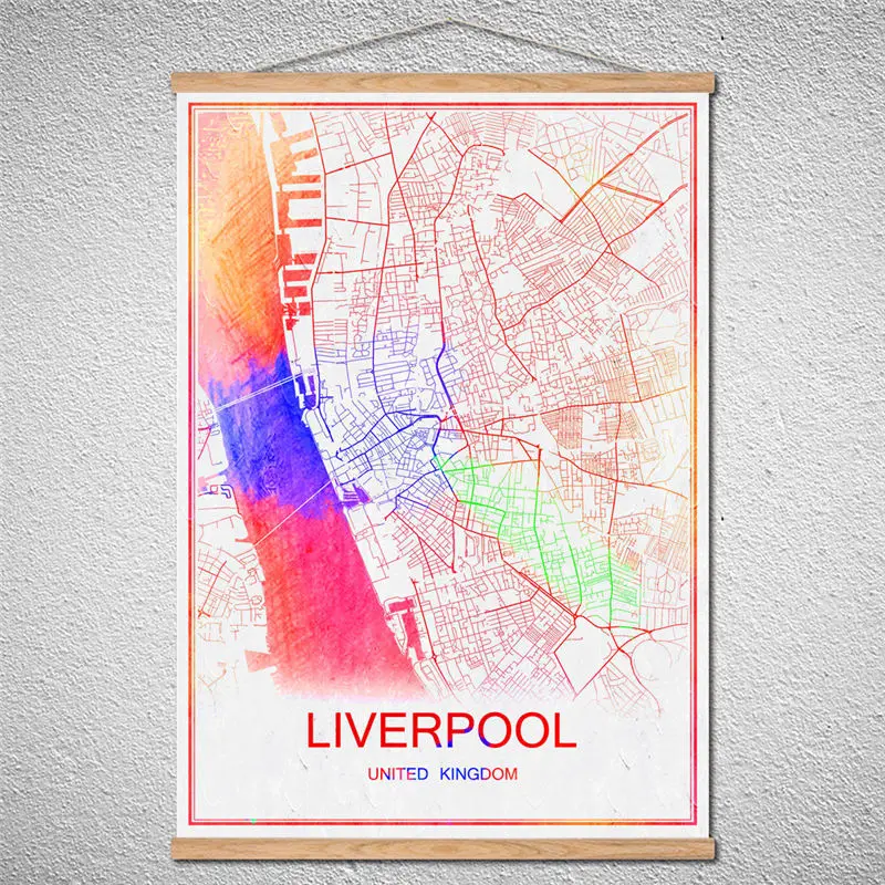 

Customized Pattern LIVERPOOL World map Canvas oil painting Modern City poster Abstract print picture Cafe With Frame