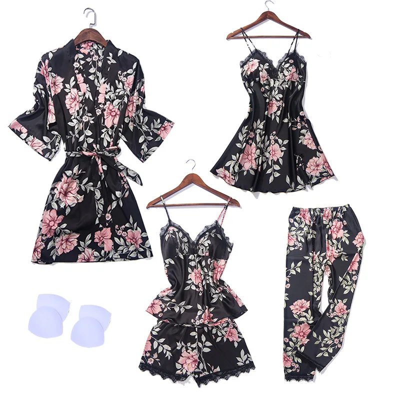 Новинка 2019 Летняя женская шелковая обувь для невесты Robe топы и шорты пижамы