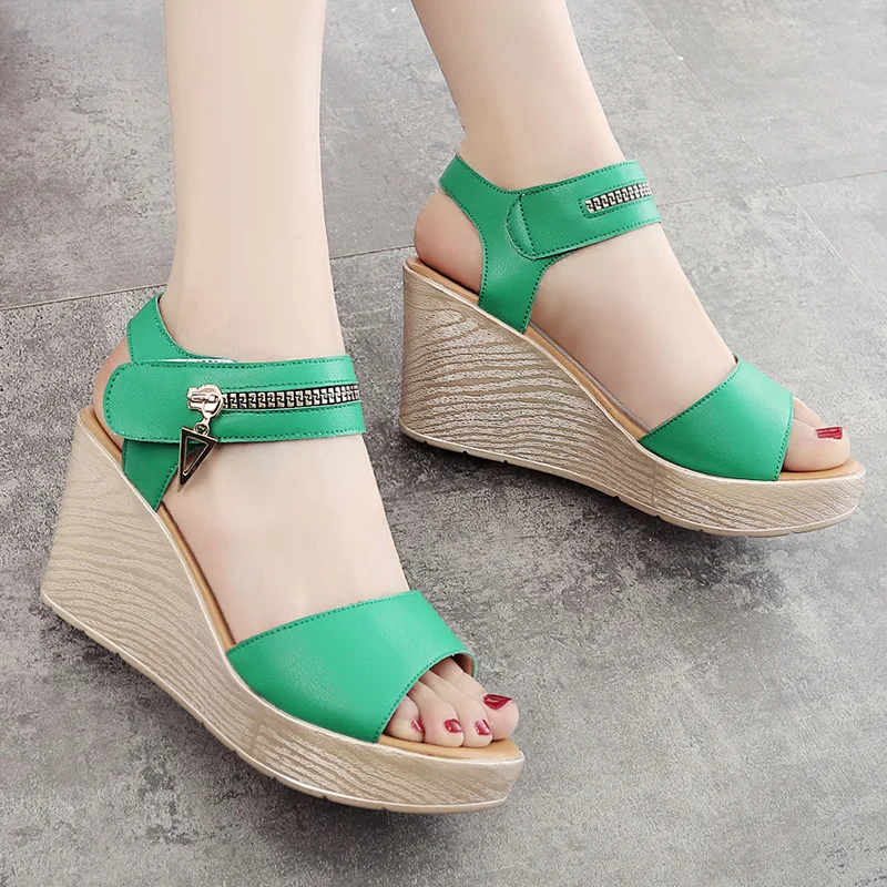 Женские сандалии 2019 летние модные зеленого и белого цвета для женщин большие