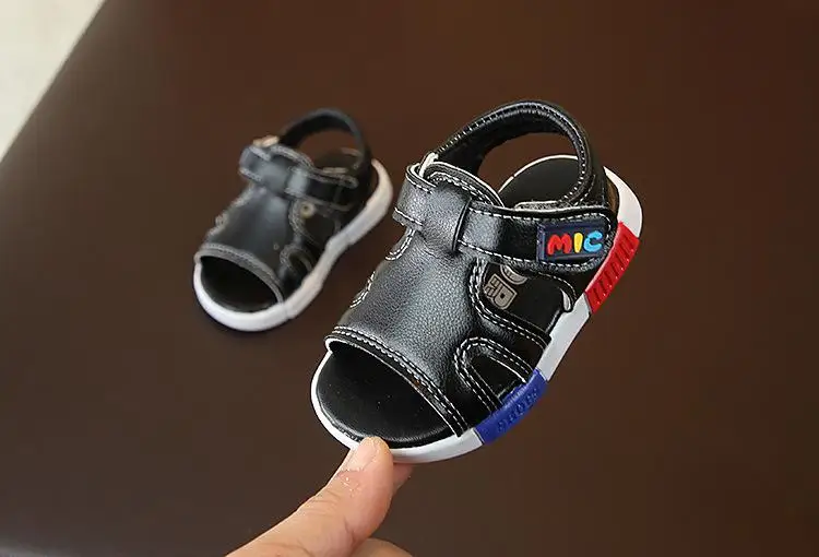 Летние детские сандалии 1-2-3 лет, повседневная обувь для мальчиков, пляжная обувь для мальчиков, детская обувь с мягкой подошвой - Цвет: Black