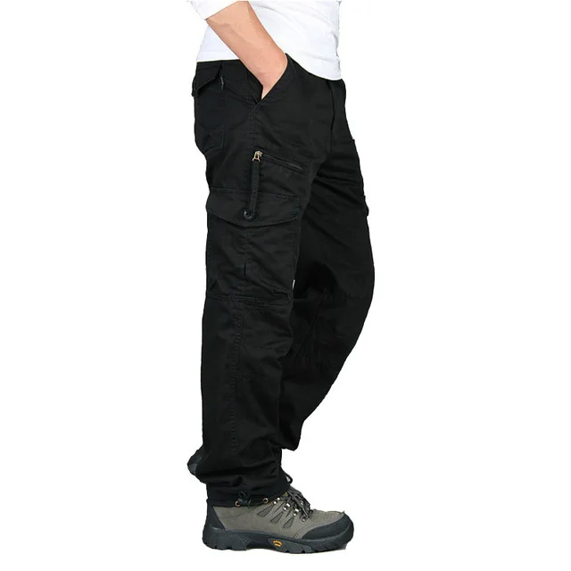Мужские повседневные военные брюки карго тактические мульти-комбинезоны с карманами хип-хоп брюки мужские свободные уличные спортивные брюки джоггеры рабочие брюки - Цвет: Black