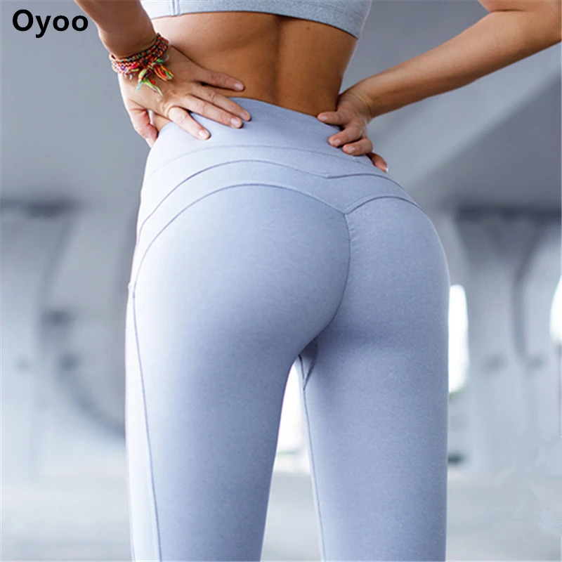 Oyoo Solid Booty Up Sports Legging Womens Compression Thigts M Line 