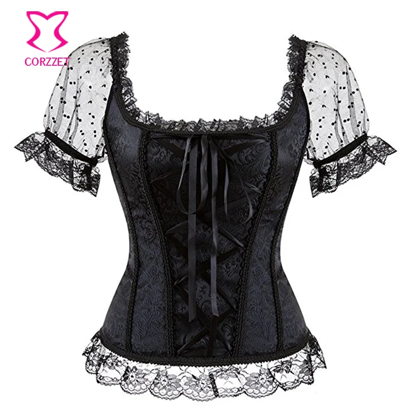

Black Short Sleeve Lace Up Victorian Corset Sexy Corpetes Espartilhos Steampunk Corsets And Bustiers Plus Size Gothic Clothing