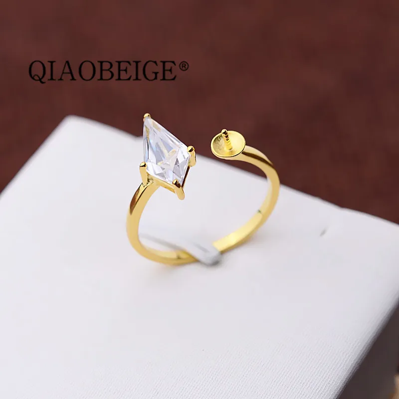 

QIAOBEIG 925 Sterling Silver Pearl Ring Mounting with A Pin for Pearl Adjustable ring yellow color white color Ring