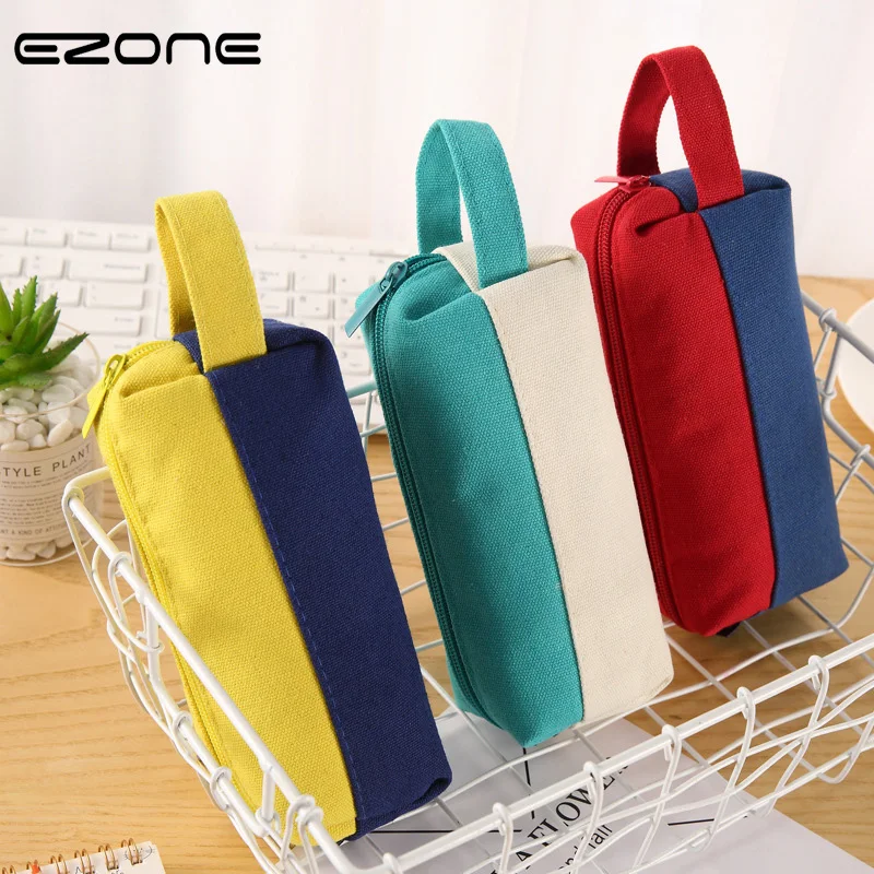 

EZONE Candy Color Pencil Bag Canvas Contrast Color Stitching Pencil Case Large Capacity Bags For Children School Office Supply