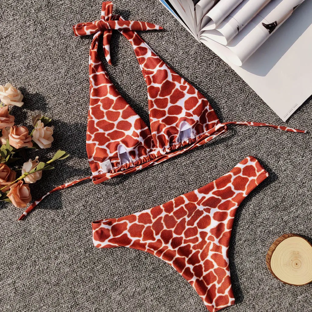 SAGACE Two Pieces Sexy Halter Bandage Bikini Leopard Printed Padded Beachwear For Women Lady 2019 Summer Swimwear SAGACE Two Pieces Sexy Halter Bandage Bikini Leopard Printed Padded Beachwear For Women Lady 2019 Summer Swimwear
