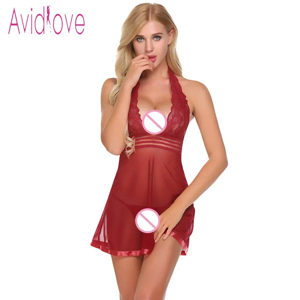 Avidlove, женское сексуальное эротичное нижнее бельё, костюмы, Babydoll, сексуальное женское белье, комплект с бретельками, с стрингами, lenceria - Цвет: dark red