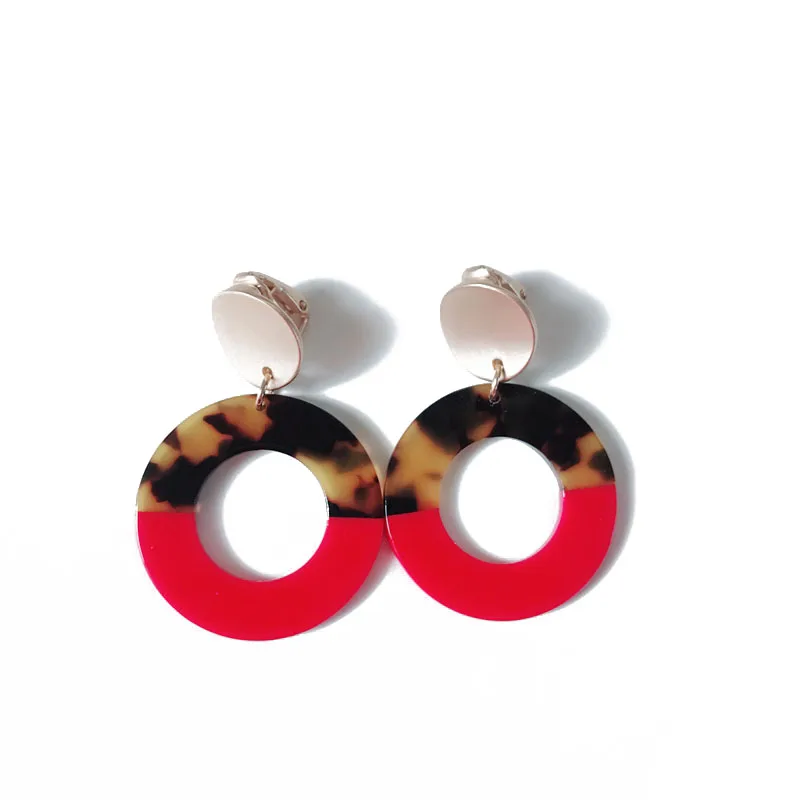 

Free Shipping New Arrival Mixed Red And Brown Leopard Print Round Geometric Pretty Clip Earring For Women
