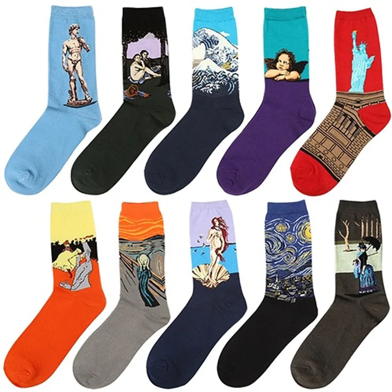 Women Men Unisex Art Painting Men's Casual Cotton Crew Socks Winter Autumn Breathable Medium Long Ankle Sock Hosiery