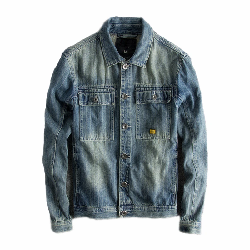 Japanese Harajuku Vintage Distressed Blue Jean Jacket for Men Urban Boys Streetwear Hip Hop Blue Denim Jacket Plus Size