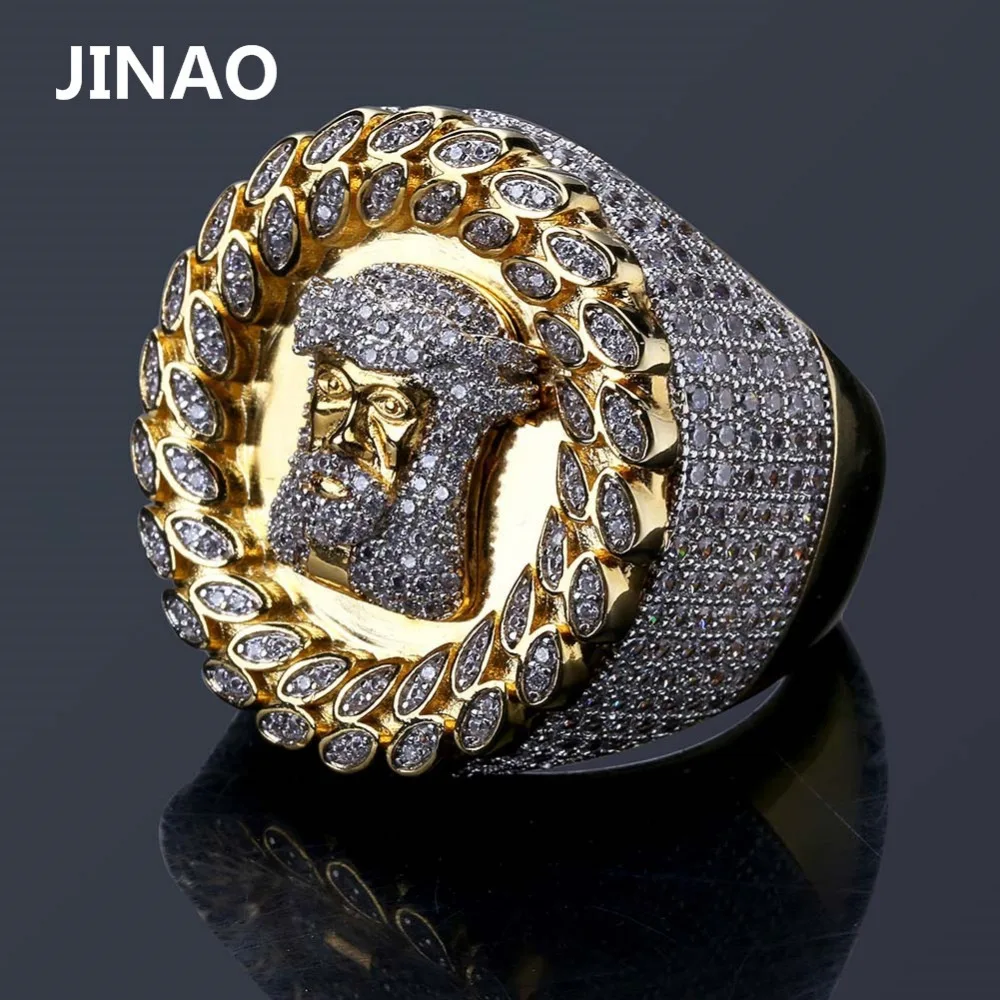 JINAO, дизайн, мужское кольцо с микро покрытием, AAA, циркон, позолота, с покрытием в виде головы Иисуса, кольца на палец для мужчин и женщин, размер 8-12