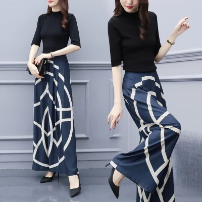 

Wide Leg Pants Two Piece Set Fashionable Loose Thin Costumes For Women Elegant Temperament Wild Ensemble Femme Deux Pieces