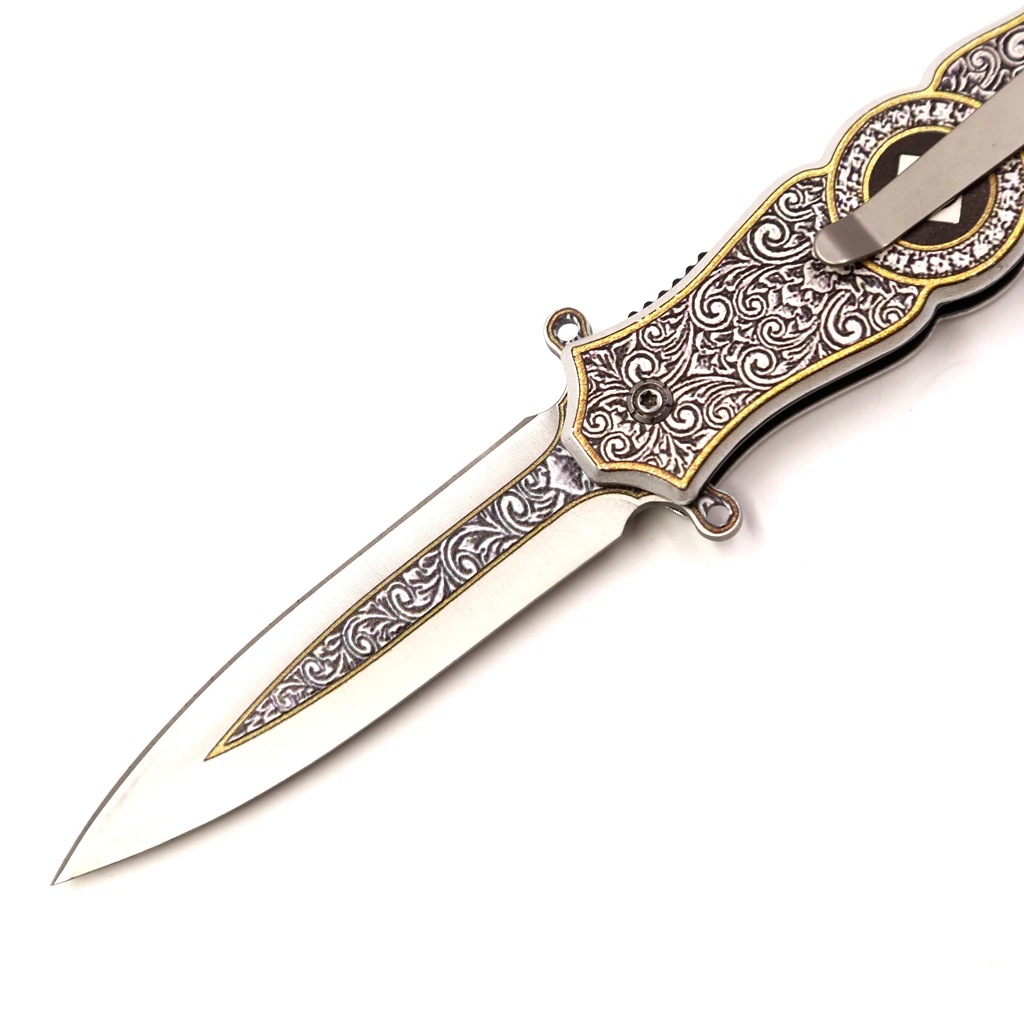 

High Quality Folding Knife 5CR15MOV Blade Steel Pocket Knife Titanium Handle Quick Open Camping Knife with Waist Clip
