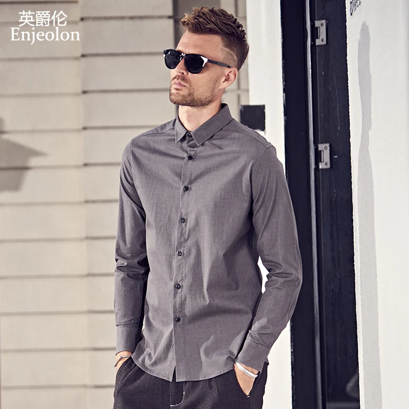 

Enjeolon brand solid shirt Men casual shirts man Blouse cotton Long Sleeve shirts Base casual Shirt Men 3XL Clothes CXCY2374