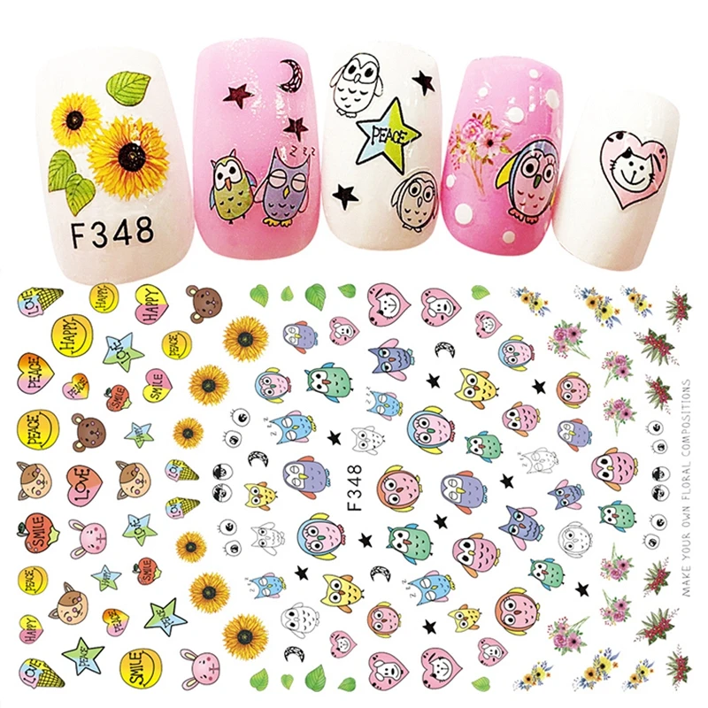 mixed 5 sheets cute cartoon design adhesive nail art decorations