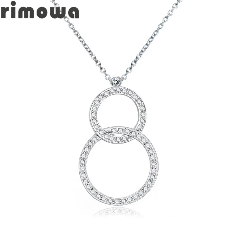 RIMOWA 2017 New Fashion Jewelry Necklaces For Women Luxury AAA Cubic Zircon Double Circles Pendant Necklace N96 | Украшения и