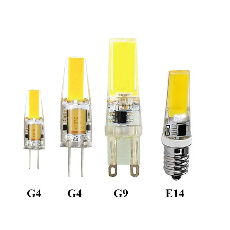 Светодиодная лампа E14 G4 12 В COB 12 вольт светодиодные лампы G9 Led 220 В Диммируемый силикон 360 Угол Замена галогенного прожектора люстра Lamparas