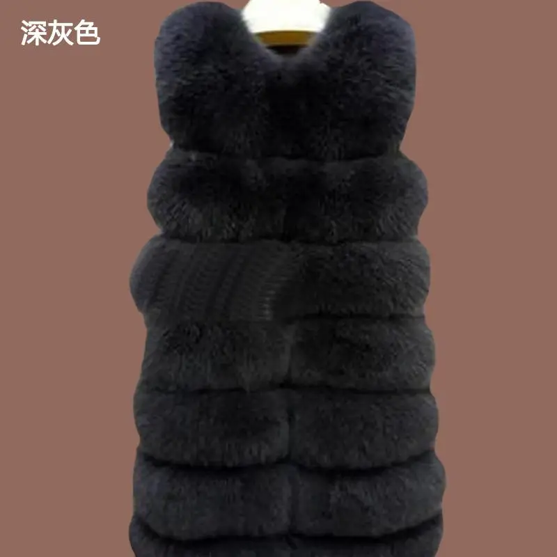 Женские толстые меховые жилеты размера d, женские зимние теплые жилеты Colete размера плюс, длинное пальто из искусственного лисьего меха, верхняя одежда - Цвет: FUR VESTS
