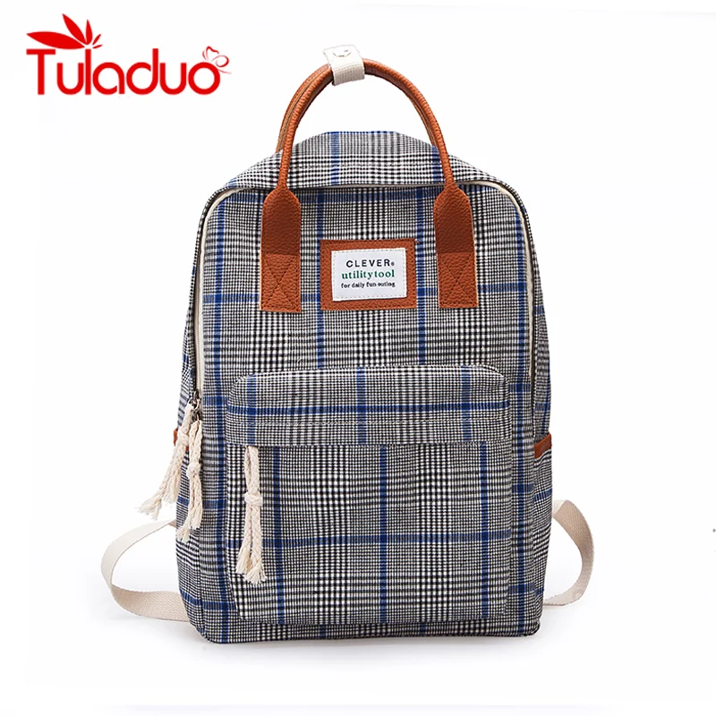 

Plaid Pattern Waterproof Nylon Backpack Women Zipper Casual Shoulde For Adolescent Girls Large Capacity Female Backpacks School