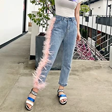 Ассиметричные Джинсы женские летние новые дикие женские джинсы дикие Корейский Стиль повседневные модные женские джинсы