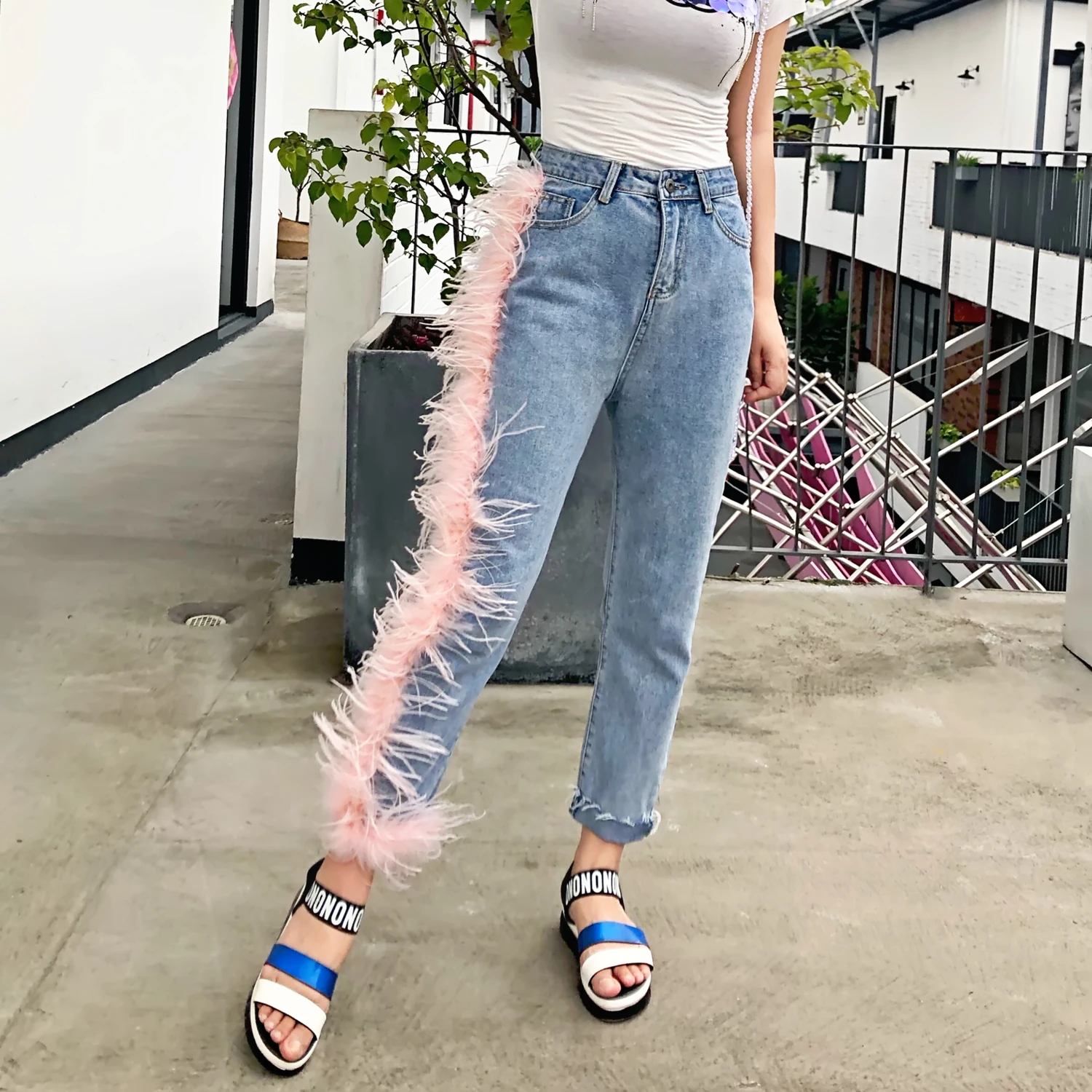 Pantalones vaqueros asimétricos para mujer, Jeans de coreano salvaje, moda informal, novedad de verano 2019|Pantalones vaqueros| AliExpress