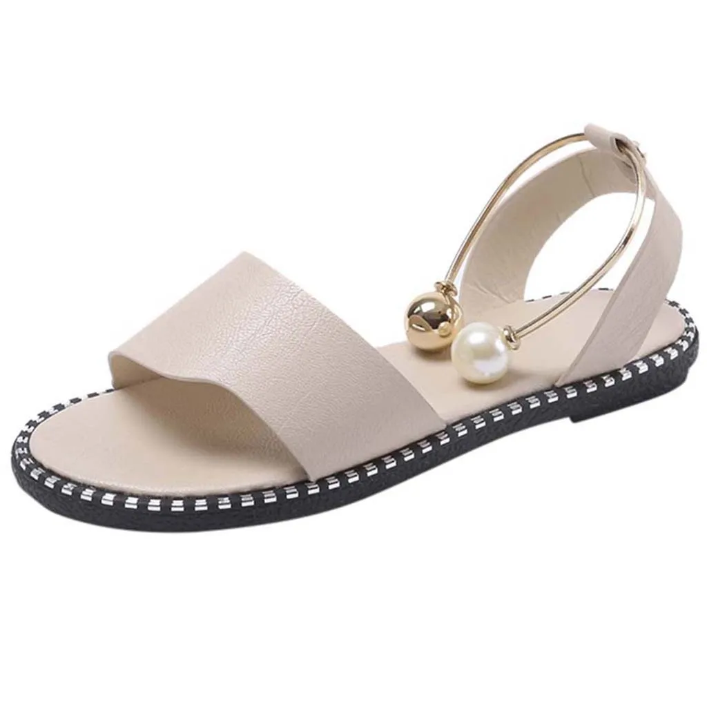 

Women Ladies Fashion Solid Round Toe Pearl Buckle Causal Sandals Shoes Rubber Round Toe Outdoor 2019
