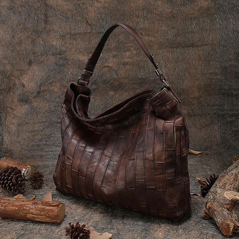 

Lady Retro Shoulder Bag First Layer of Leather Large Capacity Tote Handmade Women Leisure Bags Cow Skin Leather Hobo Handbag
