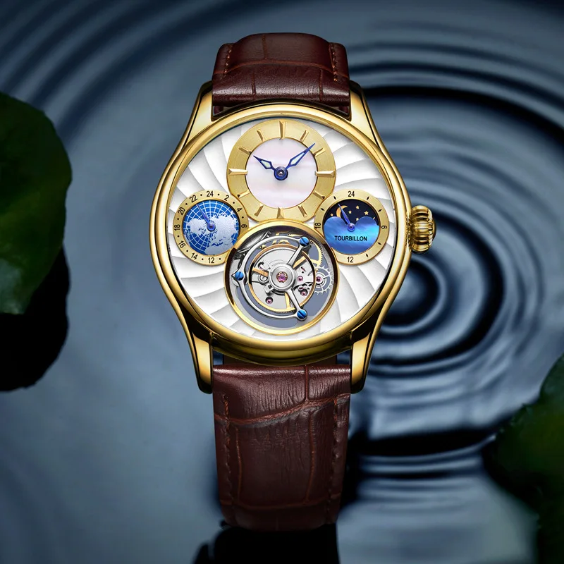 

New Luxury Men's Watch Mechanical Tourbillon Wristwatch Brand Top Man Clock Moon Phase Luminous Sapphire Mirror 30ATM Male,Watch