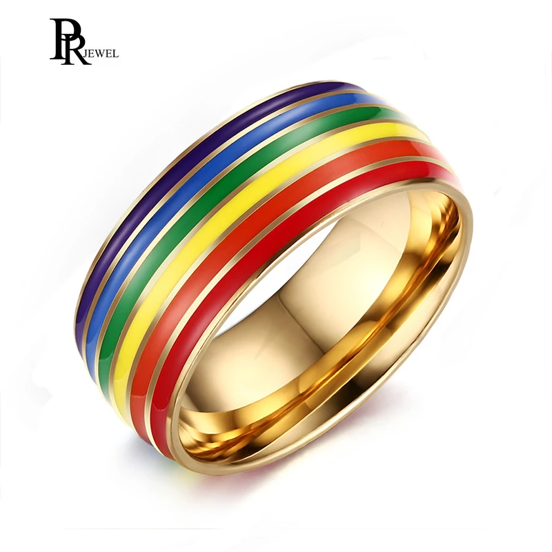 lo mismo hacer los deberes Prisión Anillo de compromiso de boda para lesbiana Gay, sortija de compromiso con  esmalte de acero inoxidable dorado de 8mm, arcoíris|pride ring|ring forring  ring - AliExpress