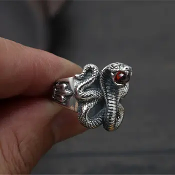 

Gothic Snake Sterling Silver 925 Mens Ring Set Red Stone Solid Thai Silver Mens Jewelry Cool Personality Male Bijoux Thick Ring