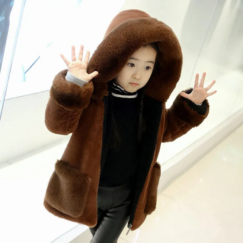 JKP/зимняя одежда детская пальто с искусственным мехом для девочек детское