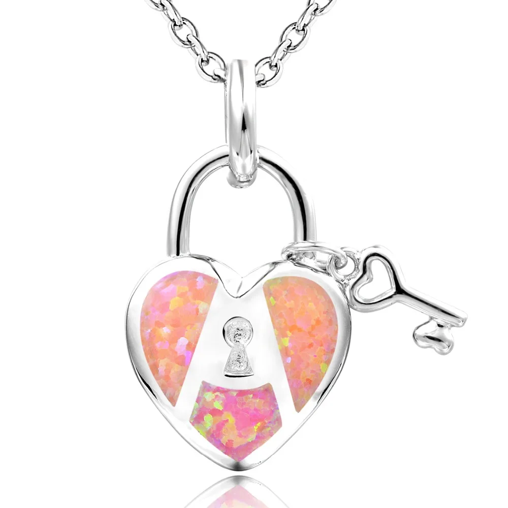 

DORMITH 925 sterling silver necklace synthesis opal Heart Key pendants necklace rhodium plating for women fashion jewelry DP0194
