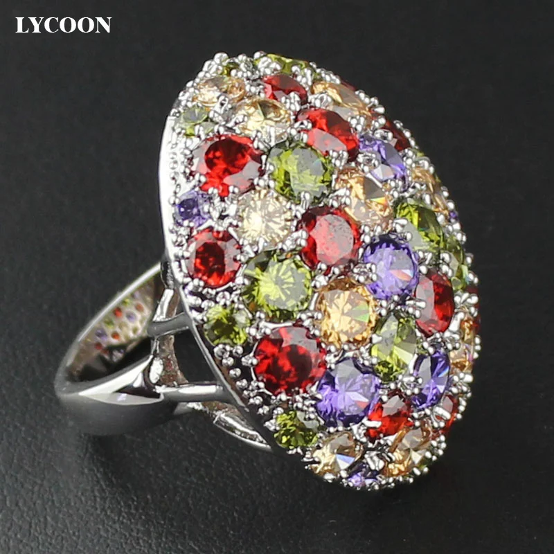Новинка, элегантные свадебные кольца LYCOON в форме шара, цветные круглые кольца с кубическим цирконием, роскошные вечерние кольца для женщин