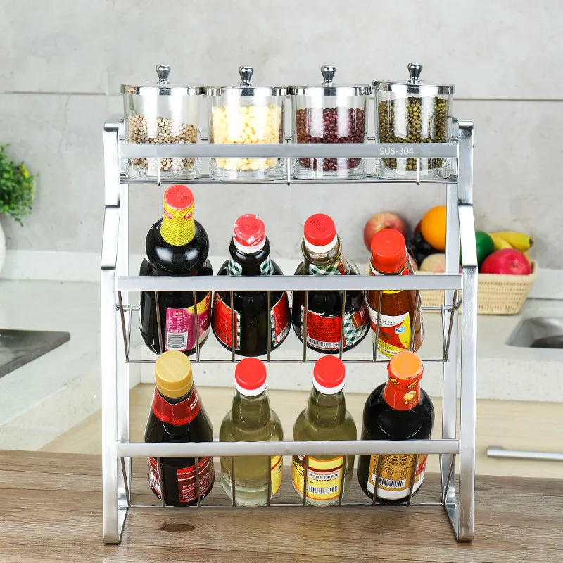  A1 Daily necessities storage rack 304 stainless steel kitchen cruet rack 3 seasoning box shelf LU41 - 32908573950