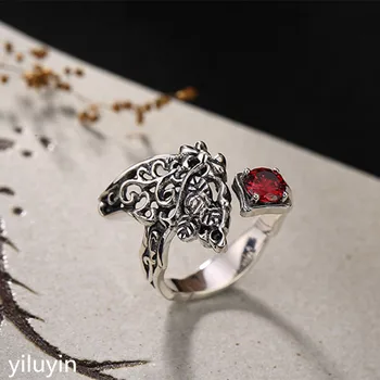 

KJJEAXCMY boutique jewelry S925 Sterling Silver Vintage mosaic with a pomegranate red rose ring.