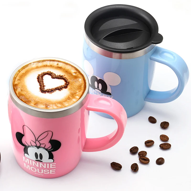 

5 color 420ml Pink Mickey Minnie Mouse Stainless steel Mug Milk Fashion Mug Coffee couple Water Cup Cute Breakfast Cup Xmas Gift