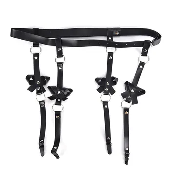 

Sexy Women Men Leather Waist Garter Belt For Stockings Bow Handmade Punk Costume