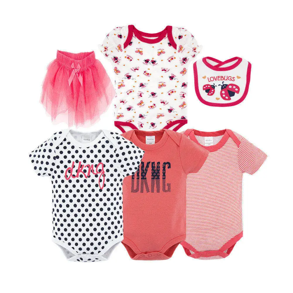 Summer 6 pcs Outfits Baby Clothes Set Cute Girls Newborn Girl Cotton Bowknot Bodysuit Jumpsuit Outfit Set|Комплекты одежды| |