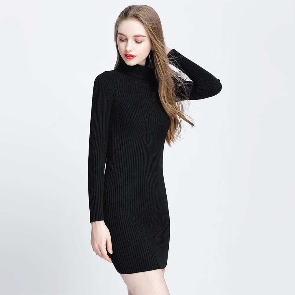 

Fashion Warm Sweater Women Winter Elastic Pullovers Sweater Dress Pull Femme Sexy Long Sleeve Turtleneck Knitted Women Dress