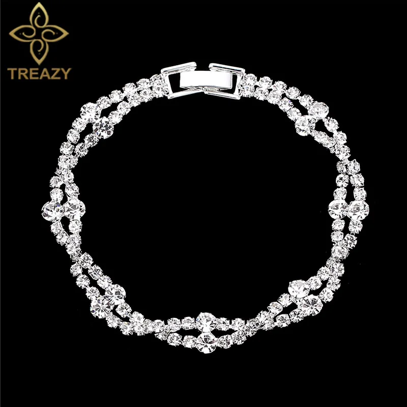 TREAZY – Bracelets strass cristal pour femmes, accessoires scintillants de mariée, bijoux d'anniversaire et de mariage, à la mode, 2018