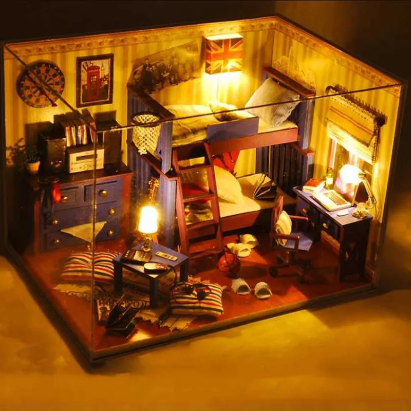 الفتيات DIY بيت الدمية أطقم تجميع منازل دمية مصغرة دمية مجموعة اثاث عدة لعب للأطفال هدية الكريسماس bebek إيفي