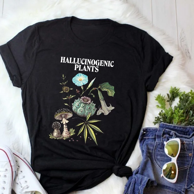 

hahayule-JBH Unisex Hallucinogenic Plants T-Shirt Hipsters Vintage Fashion Marijuana Mushroom Tee