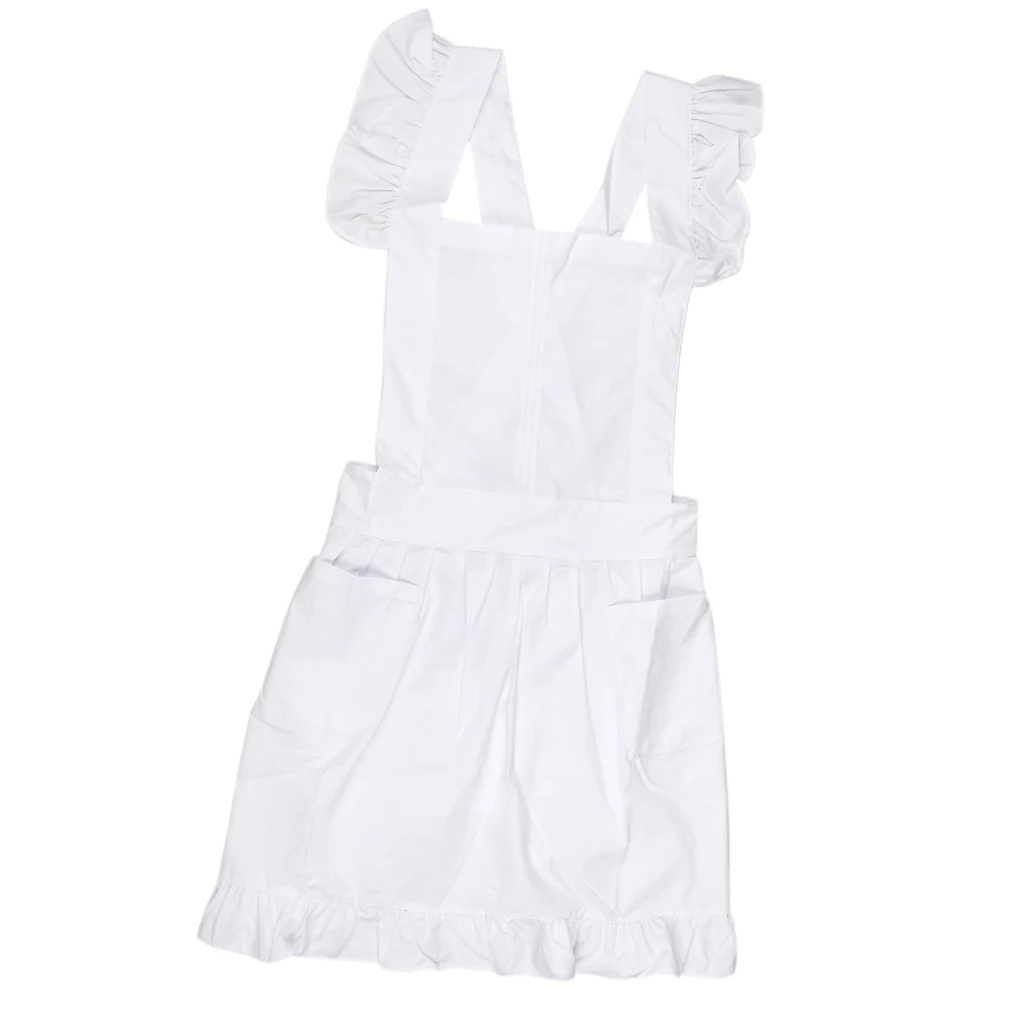 White Full Apron Pinafore Pinny Smock Lace Victorian Maid Fancy Dress Party Banquet