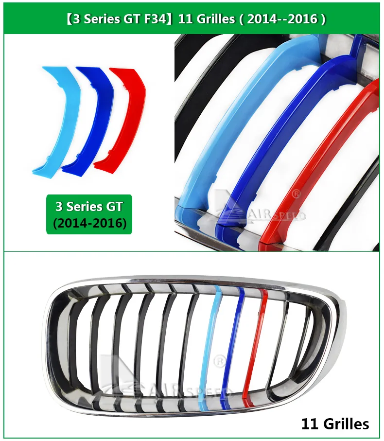 Airspeed Car Front Grill Stripes Covers for BMW 3 Series 3GT F30 F34 E90 Motorsport Decoration Strips Trim Stickers Car-styling (10)