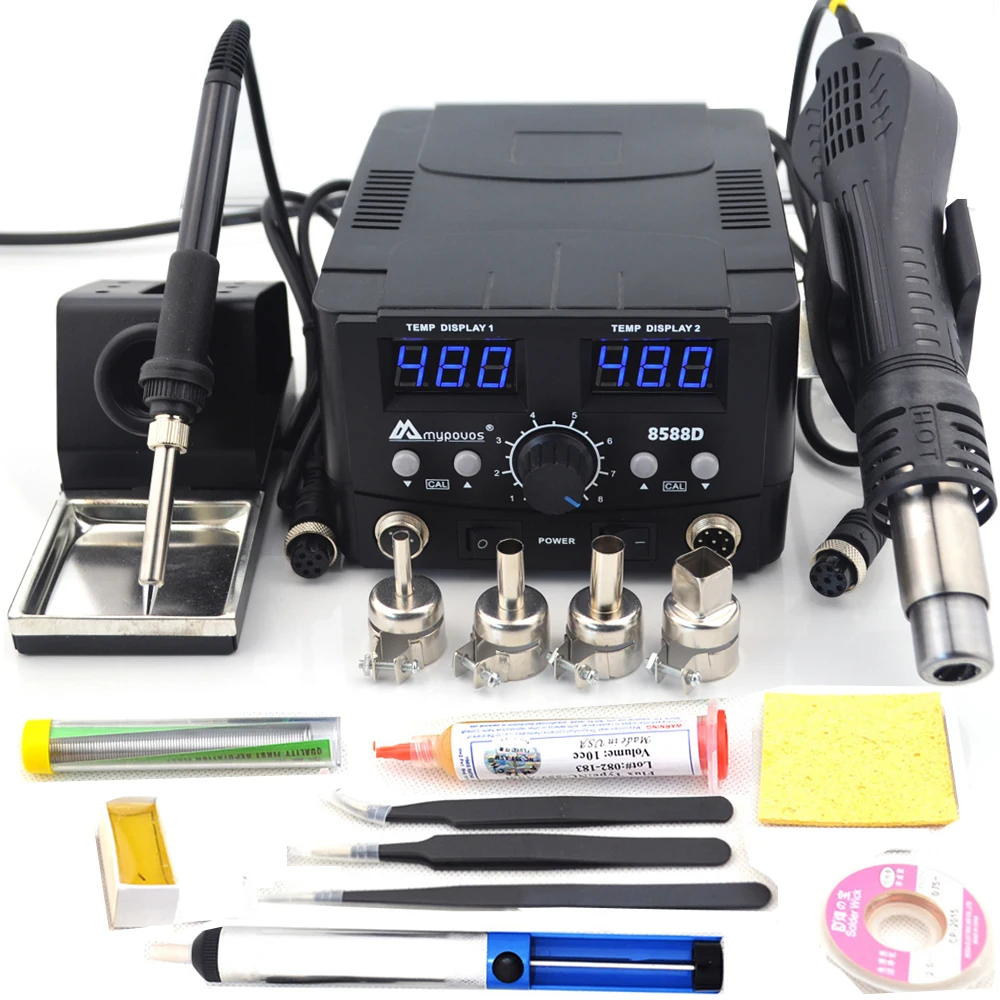 2 IN 1 800W LED Digital Soldering Station Hot Air Gun Rework Station Electric Soldering Iron For Phone PCB IC SMD BGA Welding inverter arc welder